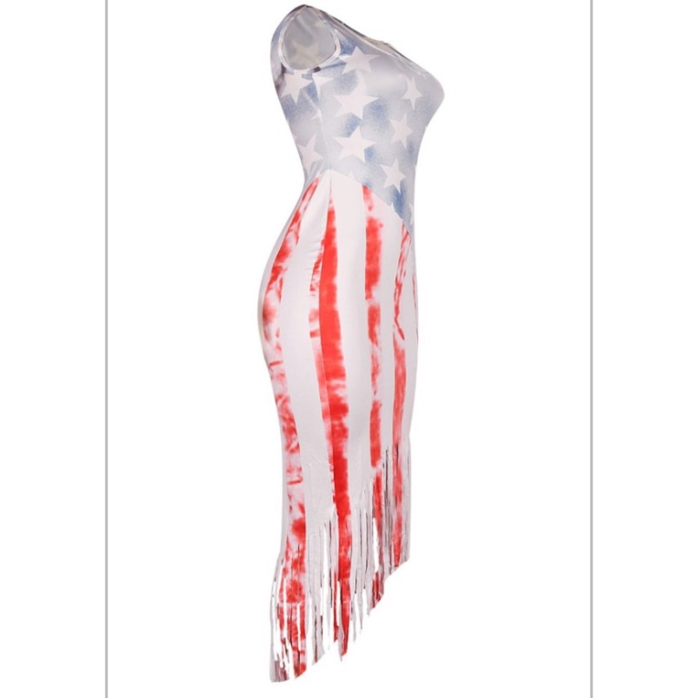Brand New Faded Independence Day Fringe Dress L - Picture 5 of 6